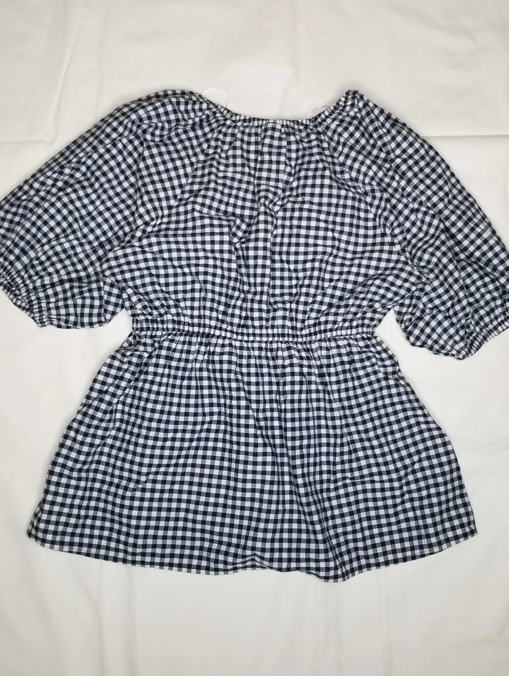 Old Navy Maternity Peplum Top Gingham Shirt Puff Sleeve Wmn's Size M 100% Cotton
